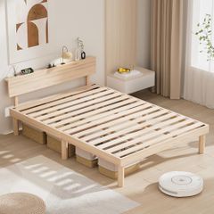 ベッドフレーム シングル ベッド 宮棚 2口コンセント 天然木 すのこ