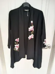 ブラック 花 刺繍 ロング カーディガン 100