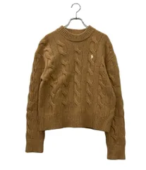 ポロ・ラルフローレン 長袖ニット ウール カシミヤ ケーブル ポニーロゴ刺繍 クルーネック キャメル レディース SIZE S POLO RALPH LAUREN