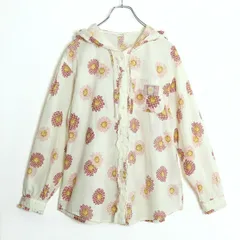 【美品】ピンクハウス★ひなぎく&ギンガムチェックptが可愛い♪ フード付きブラウス アイボリー×赤系 z17909