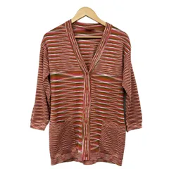 MISSONI(ミッソーニ) カーディガン サイズ44 L レディース - ピンク×オレンジ×マルチ 長袖/ボーダー