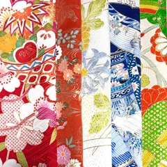 No.517大きい綺麗な着物はぎれ5枚セット 正絹 生地 中古 カットクロス 古布 つまみ細工 材料 素材 japanbela