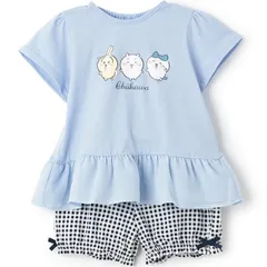 【ちいかわ】パジャマ プリント 寝巻き 部屋着 ルームウェア 柔らかな風合い 快適な着心地 ウエストゴム ネームタグ 半袖 ショートパンツ キッズ 子供用 90サイズ ブルー 9652313-32 管理番号：2468-634