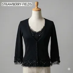 STRAWBERRY-FIELDS ストロベリーフィールズ ビーズ装飾 ニットアンサンブル 黒 M 美品