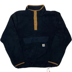 カーハート フリース ボアジャケット リラックスフィット フリース プルオーバー スナップボタン ハーフスナップ ドローコード フラップ カンガルーポケット 2XL ブラック マスタード アウター レディース ユニセックス メンズ 古着 長袖 CHM