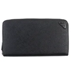 美品△PRADA プラダ 2ML188 サフィアーノレザー トライアングルロゴ 三角プレート ラウンドジップ ロングウォレット 長財布 ブラック イタリア製 メンズ