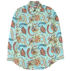 未使用品△ETRO エトロ 23SS コットン100％ ペイズリー柄 ロゴボタン 長袖シャツ ブルー系 マルチカラー 40 イタリア製 正規品 メンズ
