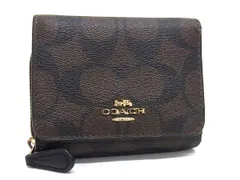 ■美品■ COACH コーチ  F41302 シグネチャー 三つ折り PVC 財布 ウォレット レディース ブラウン系 DJ8841