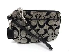 ■美品■ COACH コーチ シグネチャー キャンバス×レザー ポーチ マルチケース 小物入れ レディース ブラック系 DK8834