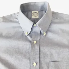 【15 1/2-33】Brooks Brothers(ブルックスブラザーズ )ポロカラーBD(ボタンダウン)シャツ ブルー 無地 スリムフィット ノンアイロン ピンポイントオックスフォード ポケット付 メンズ