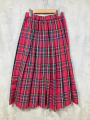 LAVEANGE ラビアンジェ ウエストゴム ロング丈 タータンチェックプリーツ パンツ sizeL/赤 ■■ レディース
