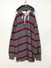 Polo by Ralph Lauren ポロバイラルフローレン フード付き ボーダー ポロシャツ size２XLT/グレー×エンジ  ■■ メンズ
