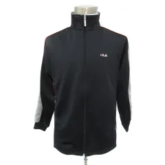 フィラ FILA スポーツウェア ジャージ ブルゾンジャケット ミドル丈 スタンドカラー ジップアップ ロゴ刺繡 M マルチカラー 黒 ブラック /YS8