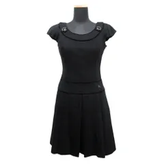 美品 BURBERRY BLUE LABEL バーバリーブルーレーベル ウール ワンピース プリーツ スカート ロゴ ひざ丈 半袖 36 ブラック レディース 古着 中古 USED