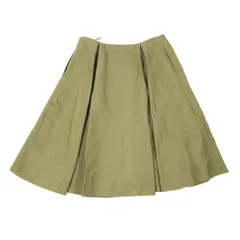 美品 RALPH LAUREN ポロラルフローレン コットン フレアスカート ミディ丈 プリーツ タック バックジップ 12 カーキ レディース 古着 中古 USED