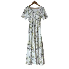 未使用 gelato pique ジェラートピケ カップイン フラワープリント ワンピース サイズF オフホワイト レディース 古着 中古 USED