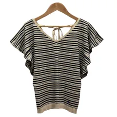 良品 BURBERRY BLUE LABEL バーバリーブルーレーベル フレアスリーブ ボーダーVネックニットカットソー 38 ベージュ レディース 古着 中古 USED