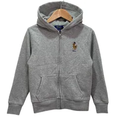 未使用 POLO RALPH LAUREN ポロラルフローレン ポロベア ポニー刺繍 ジップアップ パーカー 140 グレー キッズ 古着 中古 USED