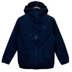 良品 POLO RALPH LAUREN ポロラルフローレン フリースライナー フーデッドジャケット 140 ネイビー キッズ 古着 中古 USED