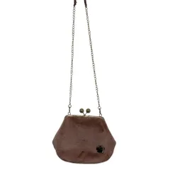 美品 MARY QUANT マリークワント がま口 エコファー ショルダーポーチ ピンクベージュ レディース 古着 中古 USED