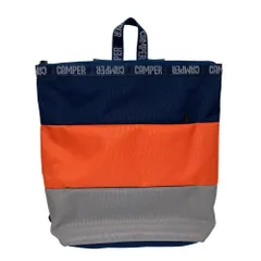 新品同様 CAMPER カンペール NICK ボーダー ナイロン リュックサック バックパック ネイビー×オレンジ×グレー メンズ レディース 古着 中古 USEDのサムネイル