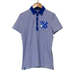 美品 POLO GOLF RALPH LAUREN ポロゴルフ ラルフローレン ボーダー ショートスリーブ ポケット ポロシャツ S ブルー ホワイト レディース 古着 中古 USED