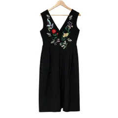 美品 Chesty チェスティ フラワー刺繍 ノースリーブ ワンピース ジャンパースカート サイズ0 ブラック レディース 古着 中古 USED