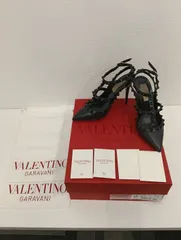 【中古品】 Valentino Garavaniヴァレンティノガラヴァーニ ロックスタッズ アンクルストラップ パンプス 黒ブラック34 靴 パンプス ヒール 箱付き 現状品