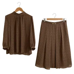 美品 NEWYORKER ニューヨーカー チェーン柄 ロングスリーブ ブラウス スカート セットアップ サイズ9R ブラウン レディース 古着 中古 USED