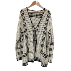 美品 23SS JOURNAL STANDARD relume ジャーナルスタンダード レリューム クロシェラインVネックカーディガン Fサイズ ホワイト レディース 古着 中古 USED