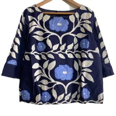 美品 marimekko マリメッコ 花柄 ハーフスリーブ カットソー ブラウス サイズ36 ネイビー レディース 古着 中古 USED
