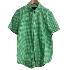 美品 Ralph Lauren ラルフローレン ギンガムチェック ショートスリーブ ボタンダウン BDシャツ キッズサイズ XL 18-20 グリーン キッズ 古着 中古 USED