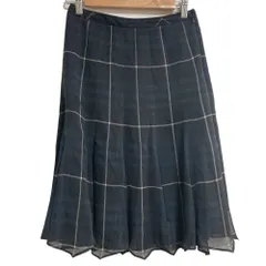 美品 BURBERRY BLACK LABEL バーバリーブラックレーベル チェック柄 ひざ丈 シアースカート サイズ38 ネイビー レディース 古着 中古 USED