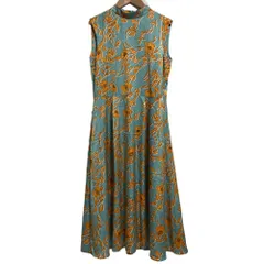 美品 Lois CRAYON ロイスクレヨン フラワープリント ノースリーブ ドレス ロング ワンピース サイズM ブルー×オレンジ レディース 古着 中古 USED