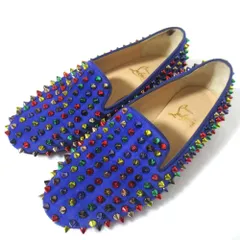 美品 Christian Louboutin クリスチャンルブタン ROLLING SPIKES FLAT スタッズ フラットシューズ スリッポン サイズ36 23cm ブルー レディース 古着 中古 USED