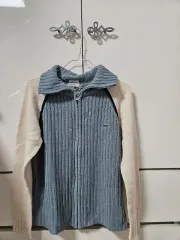 ラコステ ニット ジップアップ カーディガン ブルー/アイボリー