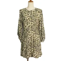 ザラ ベーシック ZARA BASIC ワンピース フレア 花柄 ワイドスリーブ レーヨン S ベージュ