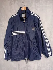 80s アディダス 万国旗タグ ナイロンジャケット L 紺 ビッグロゴ ヴィンテージ adidas 刺繍 トレフォイル 背面ロゴ トラックジャケット ウインドブレーカー 90s ストリート 古着 y2k ネイビー ホワイト スリーストライプス オーバーサイズ