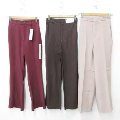 ジーユー GU パンツ スラックス 3枚セット ロング丈 ストレッチ ピンク 茶 赤 ブラウン レッド S