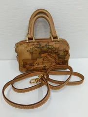 【中古品】 PRIMA CLASSEプリマクラッセ 地図柄 2WAY ハンドバッグ ショルダーバッグ 茶ブラウン ミニボストン 肩掛け 手提げ バッグかばん 現状品