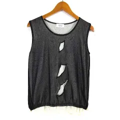 valentino orlandi バレンチノオルランディ ニット トップス サマーニット メッシュ シアー ダメージ加工 フェイクレイヤード ノースリーブ M 黒 ブラック アイボリー