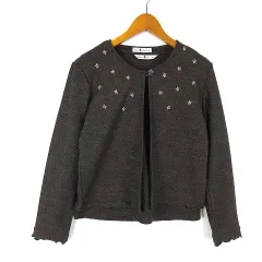 ディアプリンセス Dear princess アンサンブル ツインニット ウール カーディガン 花柄 刺繍 ビーズ フラワーモチーフ 装飾ボタン メロウ トップス ピコレース 長袖 M 茶 ブラウンベージュ