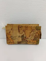 【中古品】 PRIMA CLASSEプリマクラッセ 地図柄 アクセサリーポーチ 茶ブラウン 手提げ バッグかばん ポーチ 現状品