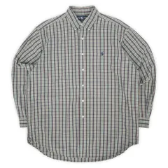 ポロラルフローレン POLO RALPH LAUREN 90s 90年代 ボタンダウンシャツ BD BLAKE ブレイク 定番 ロゴ刺繍 インド綿 USA ヴィンテージ アメリカ 古着 メンズ グリーン系 チェック柄 L【中古】