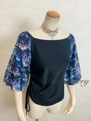 新品　社交ダンス　バルーン袖　トップス　黒　青　紫　パーティ　レッスン　2614