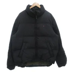 トミーヒルフィガー TOMMY HILFIGER ダウンジャケット ジップアップ ロゴ刺繍 ナイロン XL 黒 ブラック 0521014 /GV ■GY18