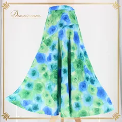 社交ダンス 衣装 スタンダード スカート レッスンウェア レディース ブルー系 グリーン系 SEKINE セキネ 花柄 バラ 薔薇 練習着 水色 黄緑 青 エレガント ドレス 大人用 ダンスウェア フラワープリント 薄手 伸縮性 ポリエステル製