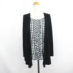 Naturalstore Calof カットソー ブラウス 長袖 ラウンドネック プルオーバー フェイクレイヤード ギンガムチェック LL ブラック ※EKM 