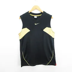 ナイキ NIKE Tシャツ カットソー ノースリーブ Vネック ロゴ L ブラック×ゴールド スポーツウェア ※EKM