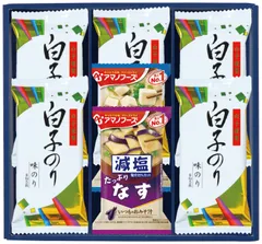 味之庵　アマノフーズ&白子のり	6390-20	  白子のり味のり（8切5枚入）×5 減塩いつものおみそ汁（とうふ10.3g、なす9g）×各1のサムネイル